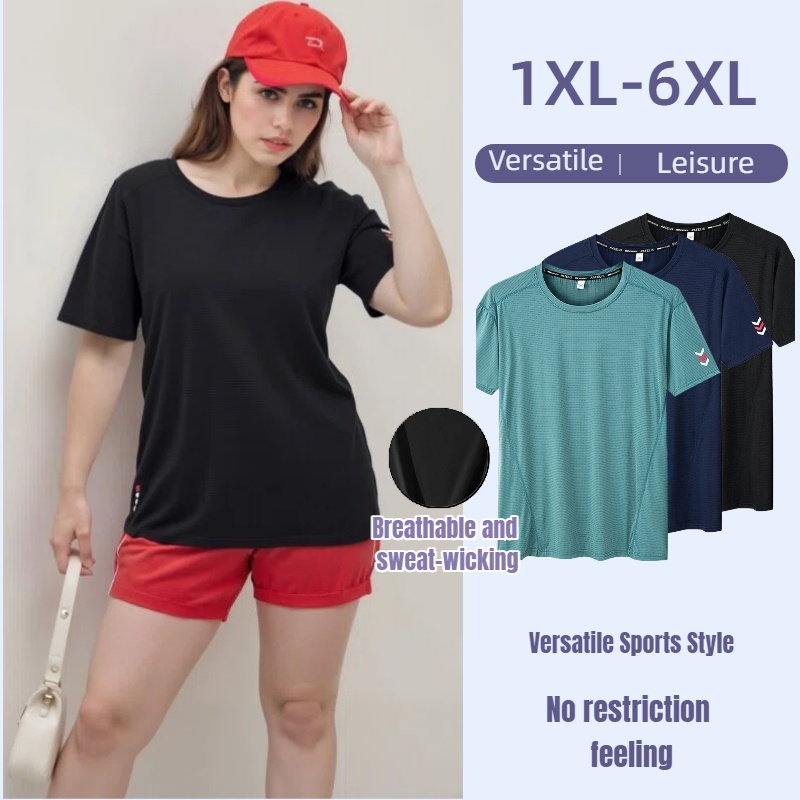 Yoga Fitness Plus - プラスサイズ 1XL-6XL レディース 通気性スポーツ Tシャツ、速乾性半袖カジュアルワークアウトトップ、フィットネス、ランニング、ヨガ用