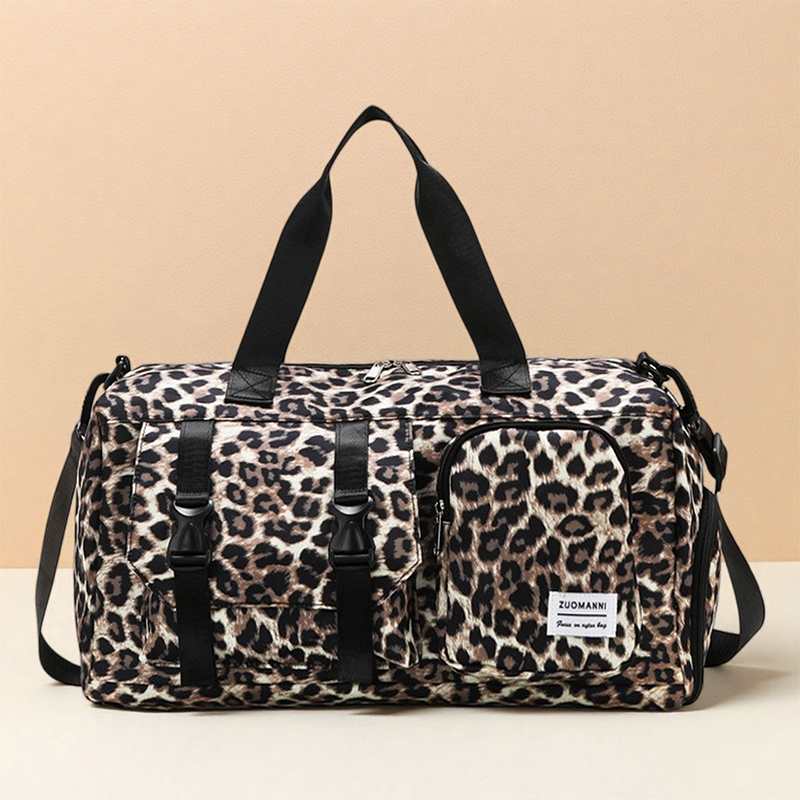 Yoga Fitness Bag - ファッショナブルなレオパード柄スポーツジムバッグ、独立したシューズコンパートメント付き、旅行、キャンプ、収納、フィットネス、ヨガに最適