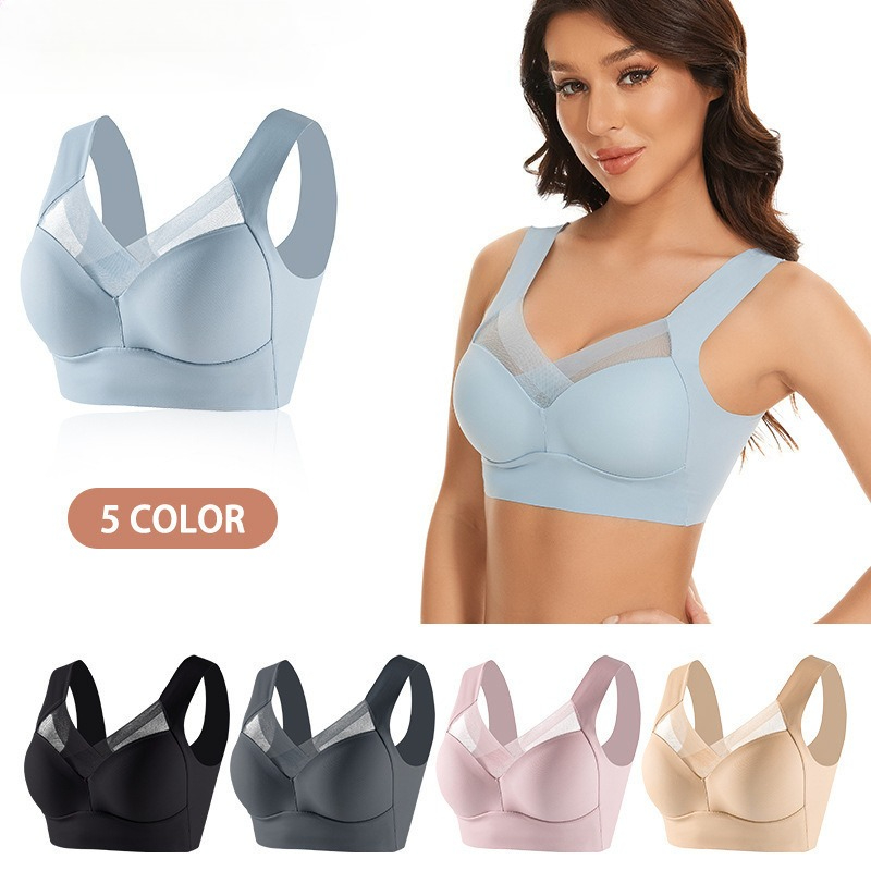 Yoga Fitness Plus - L-6XL プラスサイズ非アンダーワイヤーブラジャーセクシーなベストシームレスギャザーアイスシルクスポーツヨガブラ美しい背中の女性の下着