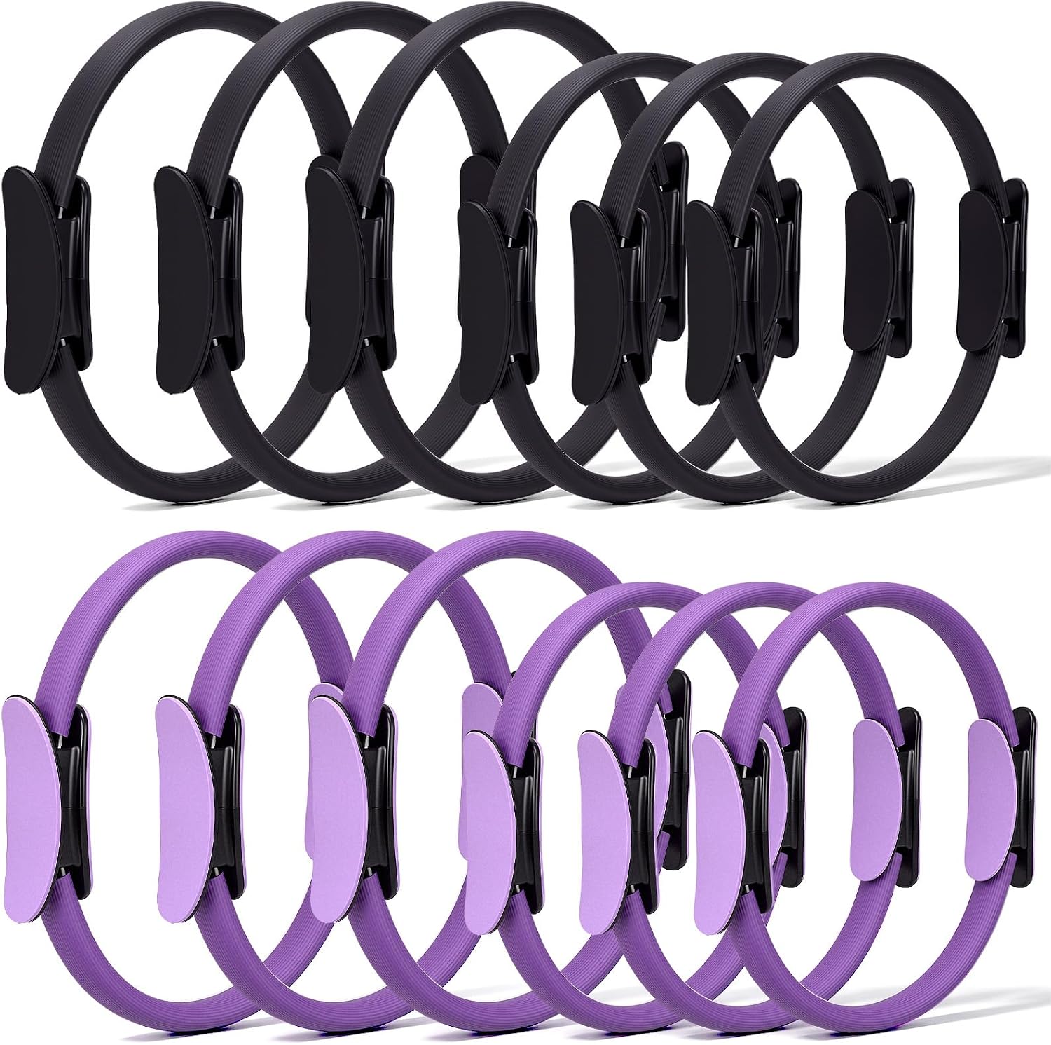 Pilates Ring Circle - 12個入りピラティスリングセット、デュアルサイズマジックサークルエクササイズリング、フィットネスレジスタンスサークル、全身トーニングワークアウト、理学療法、ホームジム用、耐久性と柔軟性のある黒紫12個パック