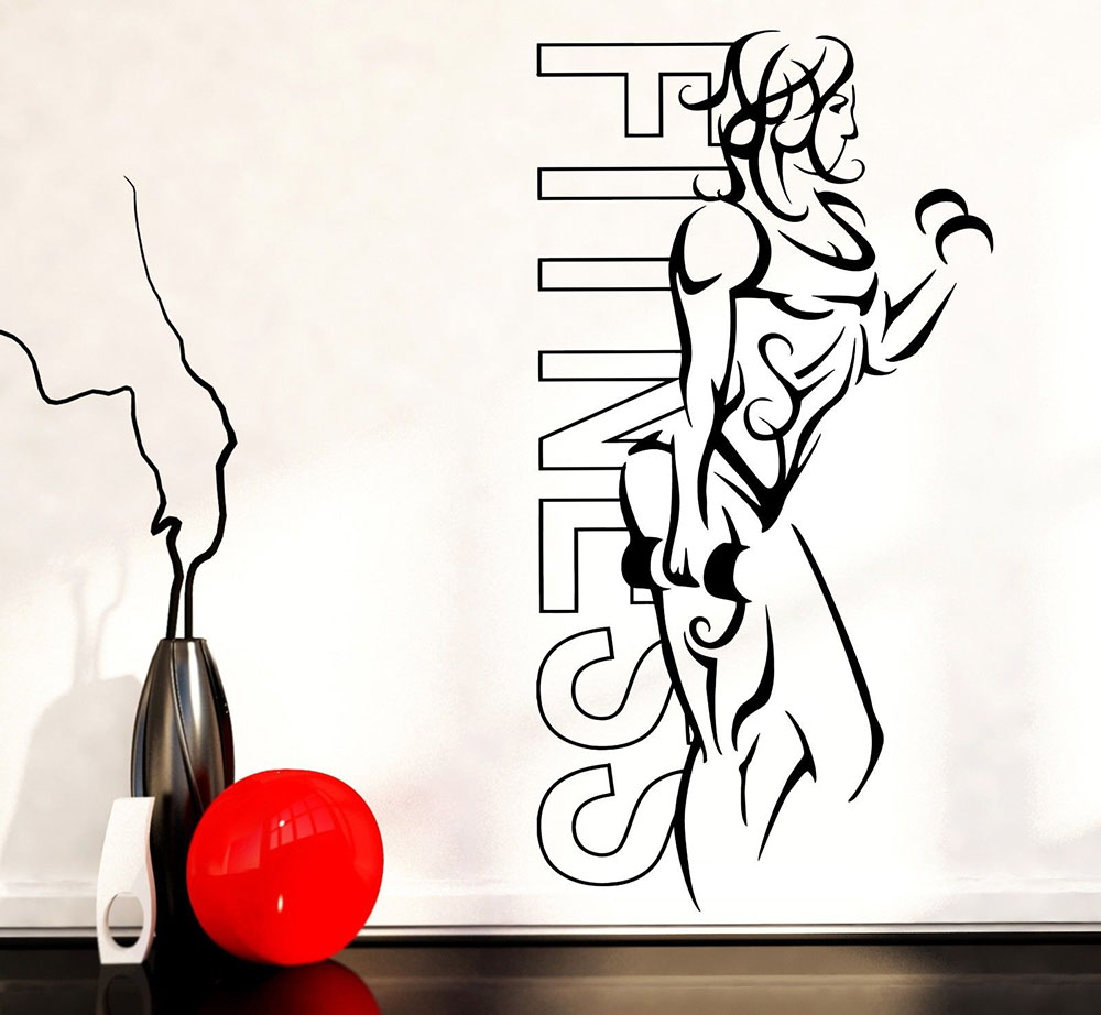 Yoga Health & Fitness Center - 壁ステッカービニールフィットネスガール女性アイアンスポーツヨガ健康リビング壁デカールホームジム装飾新着 D213