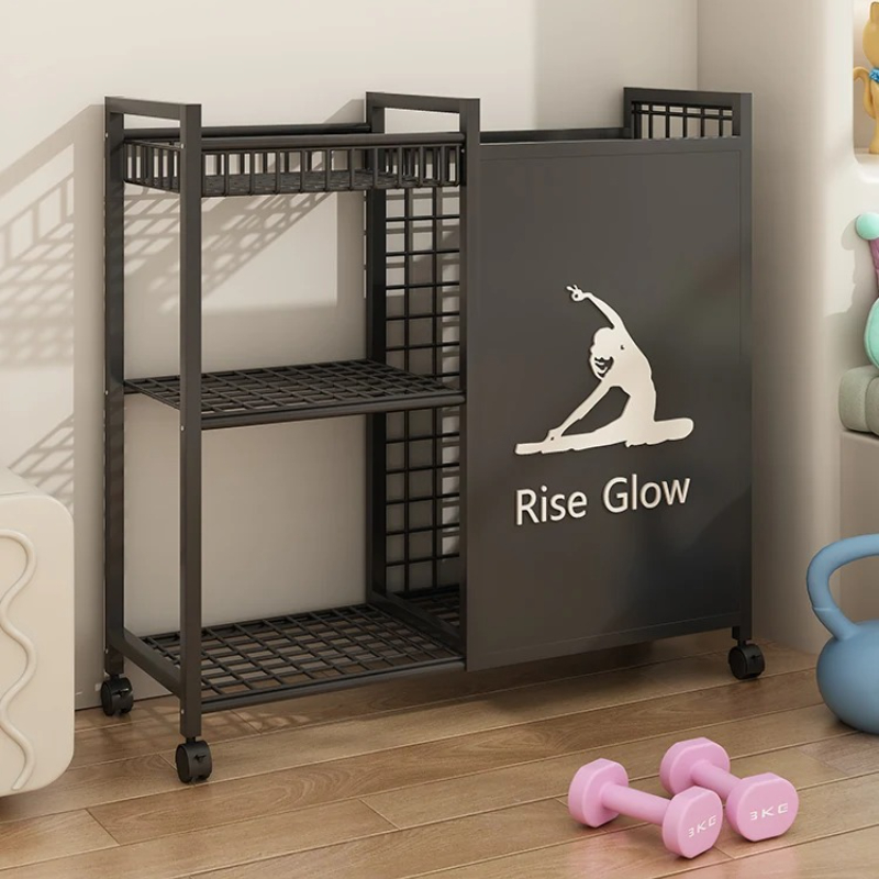 Yoga Fitness Gear - ホイール付きモバイルフィットネスカート - ホームジム、ヨガスタジオ、ガレージ用マルチスポーツオーガナイザー、頑丈なギアラック