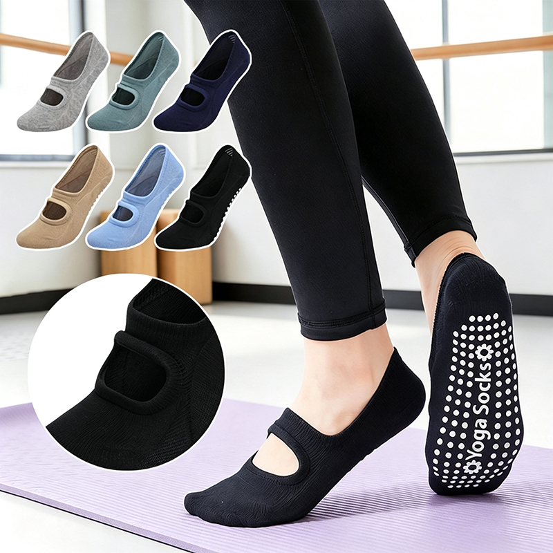 Yoga Fitness Plus - 女性用滑り止めバックレスヨガソックス、プラスサイズ、レディース通気性ピラティスソックス、コットン製スポーツワークアウトフィットネスバレエダンスソックス