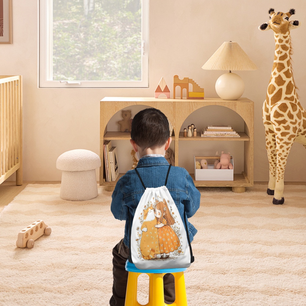 Yoga Fitness Bag - 1PC かわいい女の子プリントカスタムテキスト巾着バックパックポータブルスポーツバッグ旅行フィットネスヨガアウトドア企業ギフト用