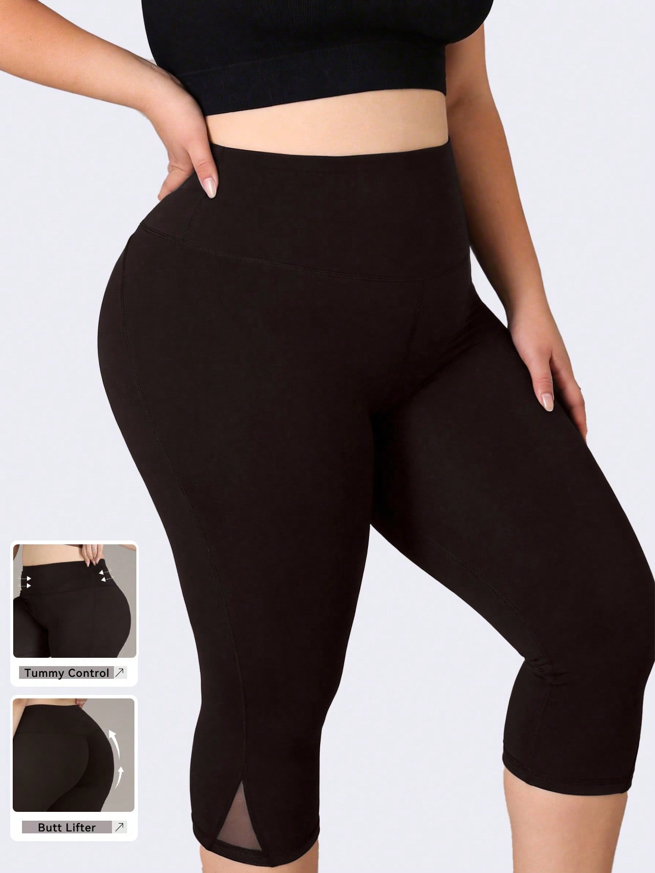 Yoga Fitness Plus - レディース プラスサイズ ジム用レギンス メッシュ切り替え ヨガパンツ ハイウエスト