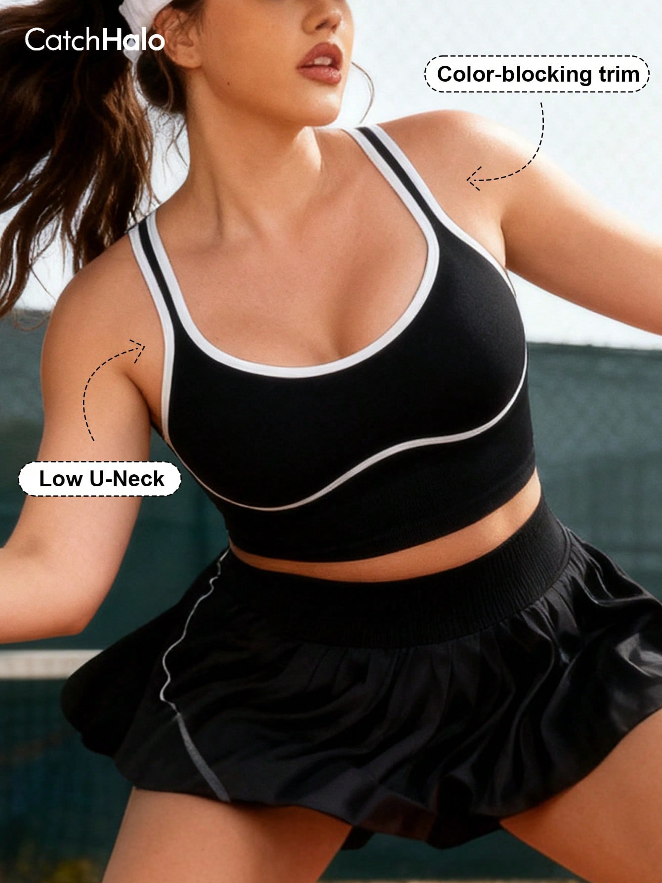 Yoga Fitness Plus - レディース プラスサイズ シームレスブラレット 配色トリム リブ編み ヨガブラ