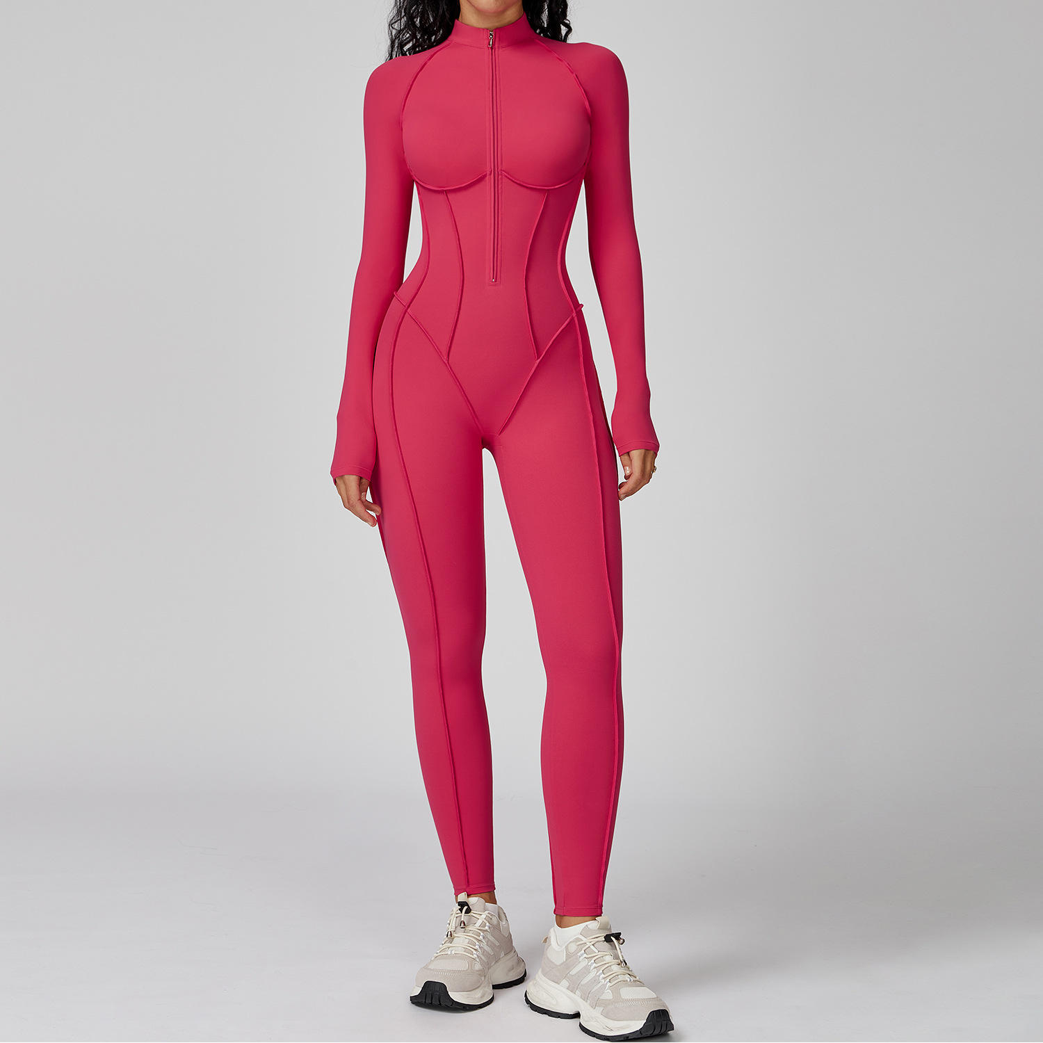 Yoga Overall Fitness - レディーススポーツジャンプスーツ 女性用フィットネスオーバーオール スタンドカラー ジッパー付きボディスーツ ジム用通気性スポーツジャンプスーツ ﻿