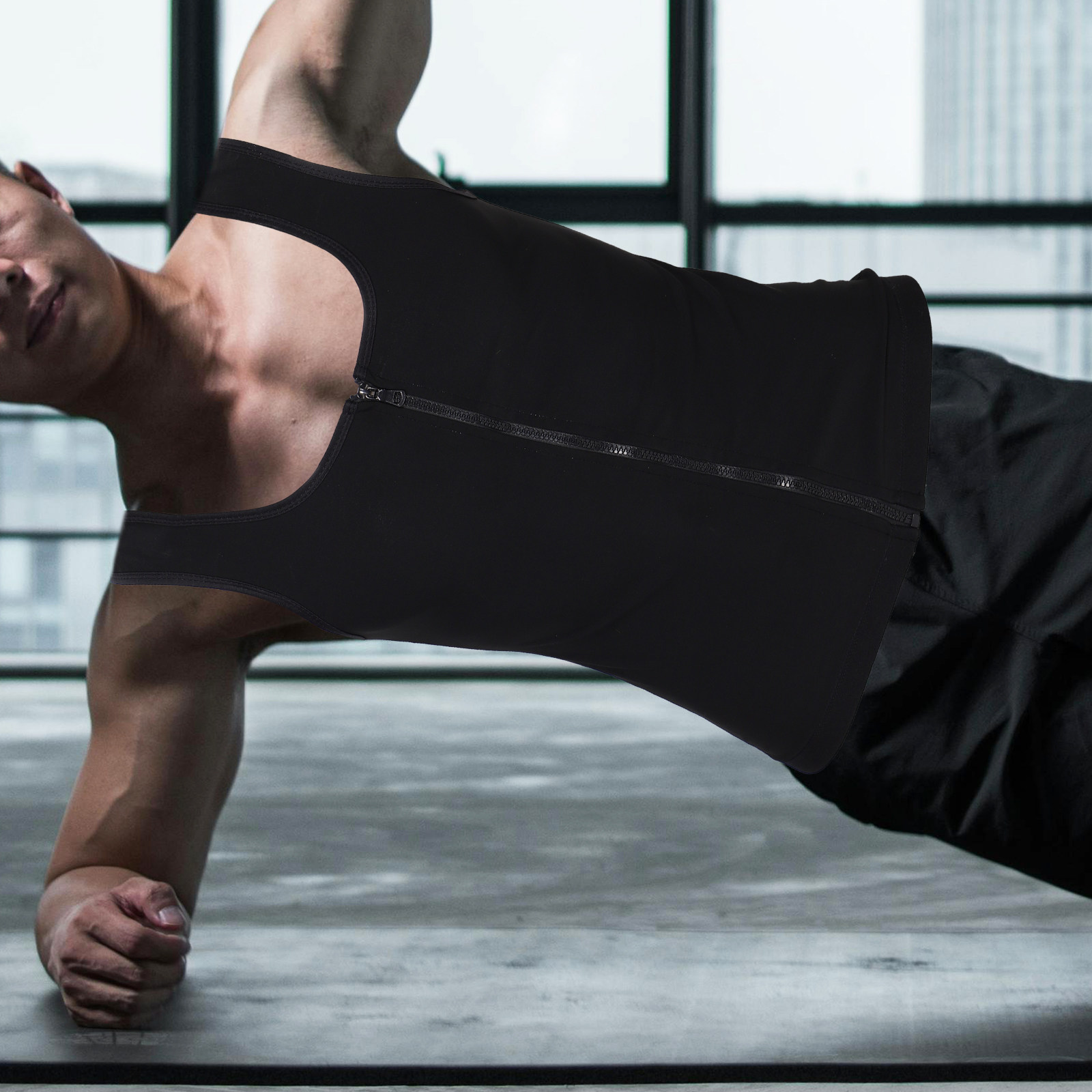 Yoga Fitness Trainer - メンズスウェットベスト ジップアップ コンプレッション ワークアウト ウエストトレーナー スリミング