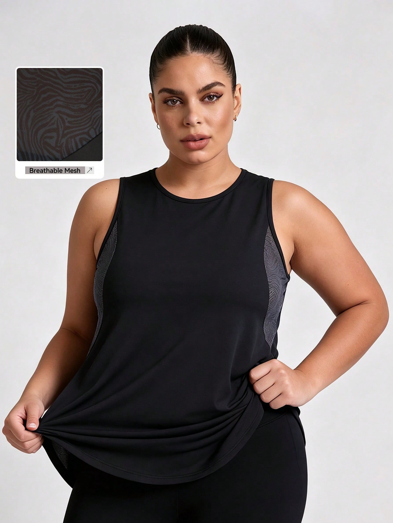 Yoga Fitness Plus - プラスサイズ メッシュタンクトップ レディース 通気性 ゆったりフィット ジムトップ