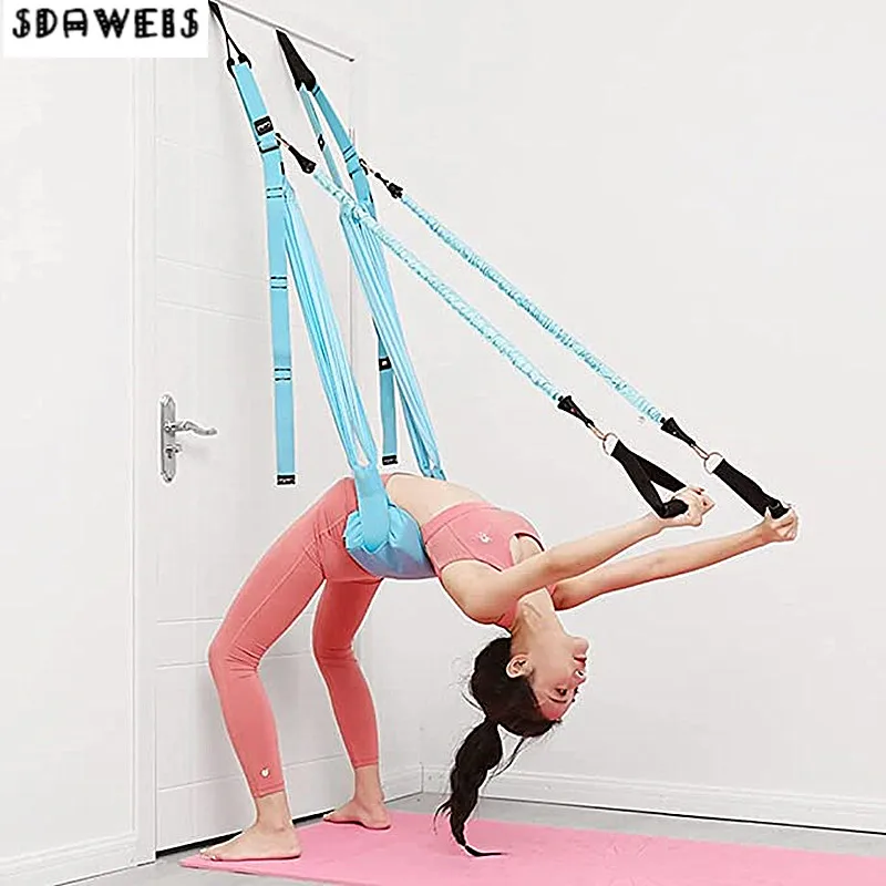 Yoga Swing Aerial - 空中ヨガ弾性ストラップ,調整可能な弾性ドアフック,ヨガベルト,フィットネストレーニング用ハンモック