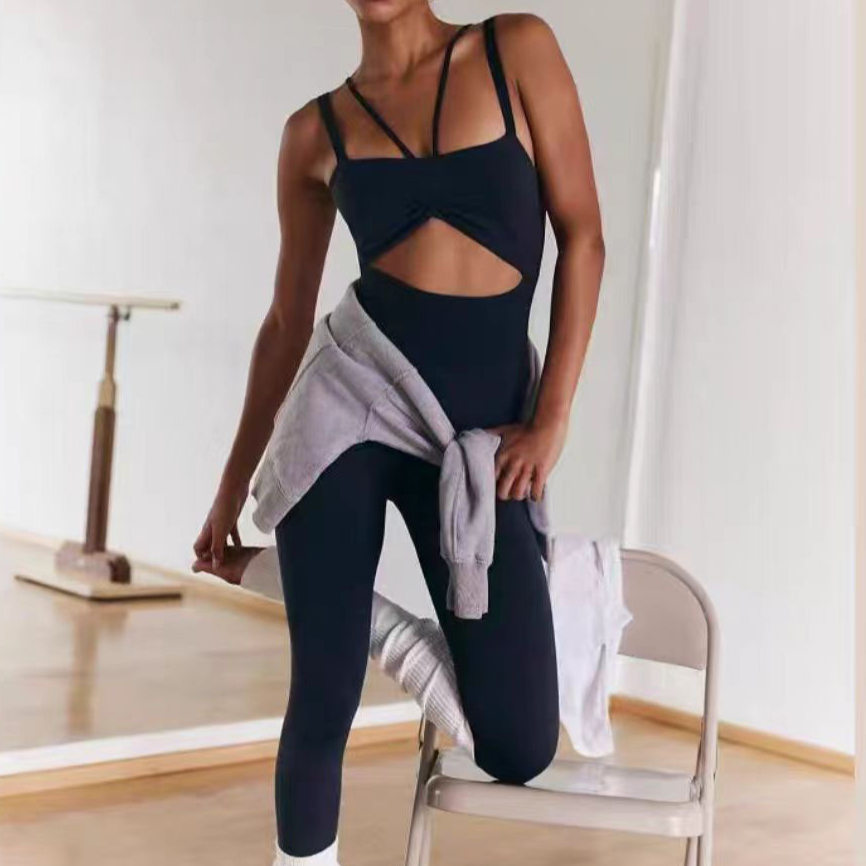セクシーなホロースクランチデザインの女性用ジムスポーツジャン - Yoga Overall Fitness のレビューと価格