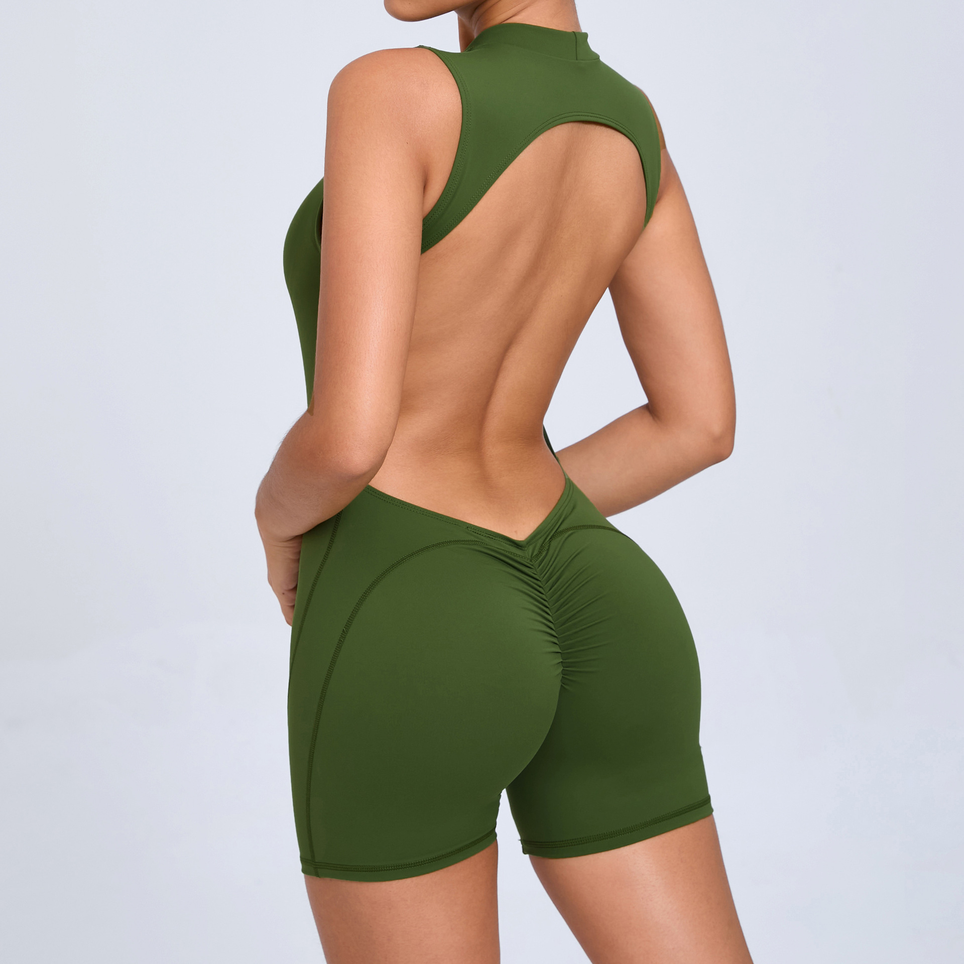 背中が開いたジム用ボディコンショートジャンプスーツ、女性用ワ - Yoga Overall Fitness のレビューと価格
